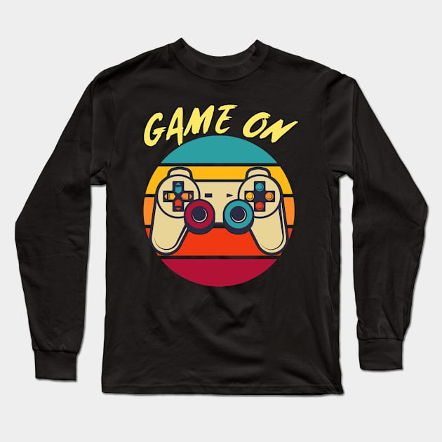 Game ON Vintage Retro Video Game Gaming Sunset Long Sleeve T-Shirt by Grove Designs